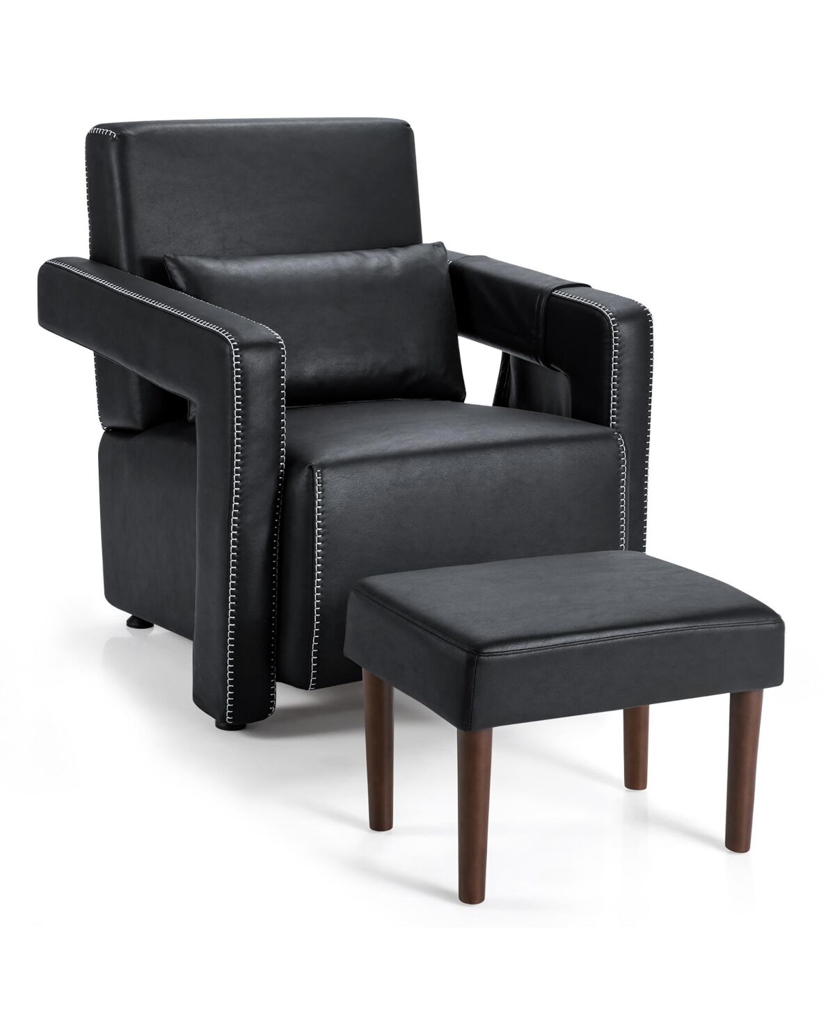 Costway Modern Berber Fleece Single Sofa Chair Ottoman & Waist Pillow - Black