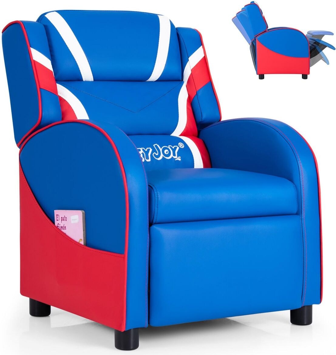 Costway Kids Recliner Chair Gaming Sofa Pu Leather Armchair w/Side Pockets - Blue