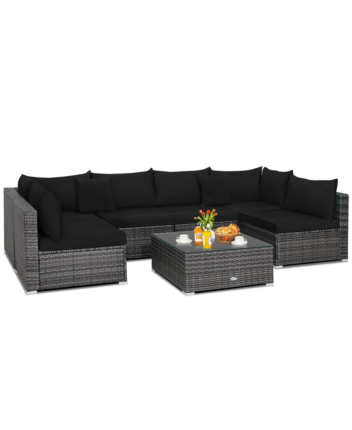Costway 7PCS Patio Rattan Furniture Set Sectional Sofa Cushioned Garden - Black