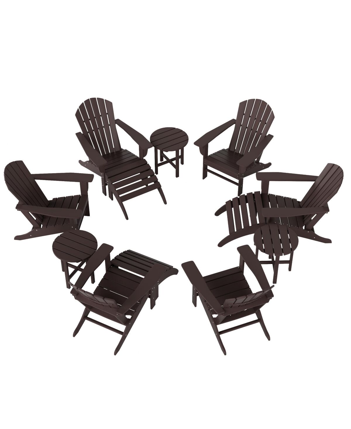 Westintrends 12 Piece Set Outdoor Adirondack Chair With Ottoman Side Table - Dark Brown