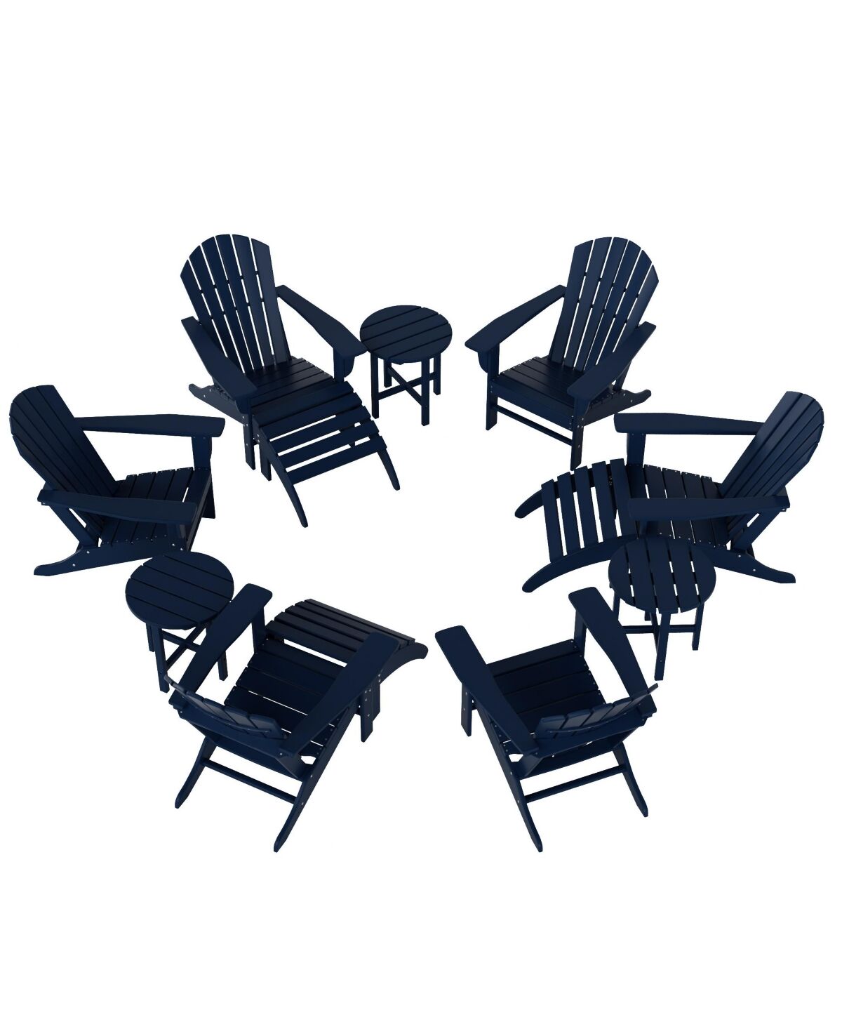 Westintrends 12 Piece Set Outdoor Adirondack Chair With Ottoman Side Table - Navy Blue