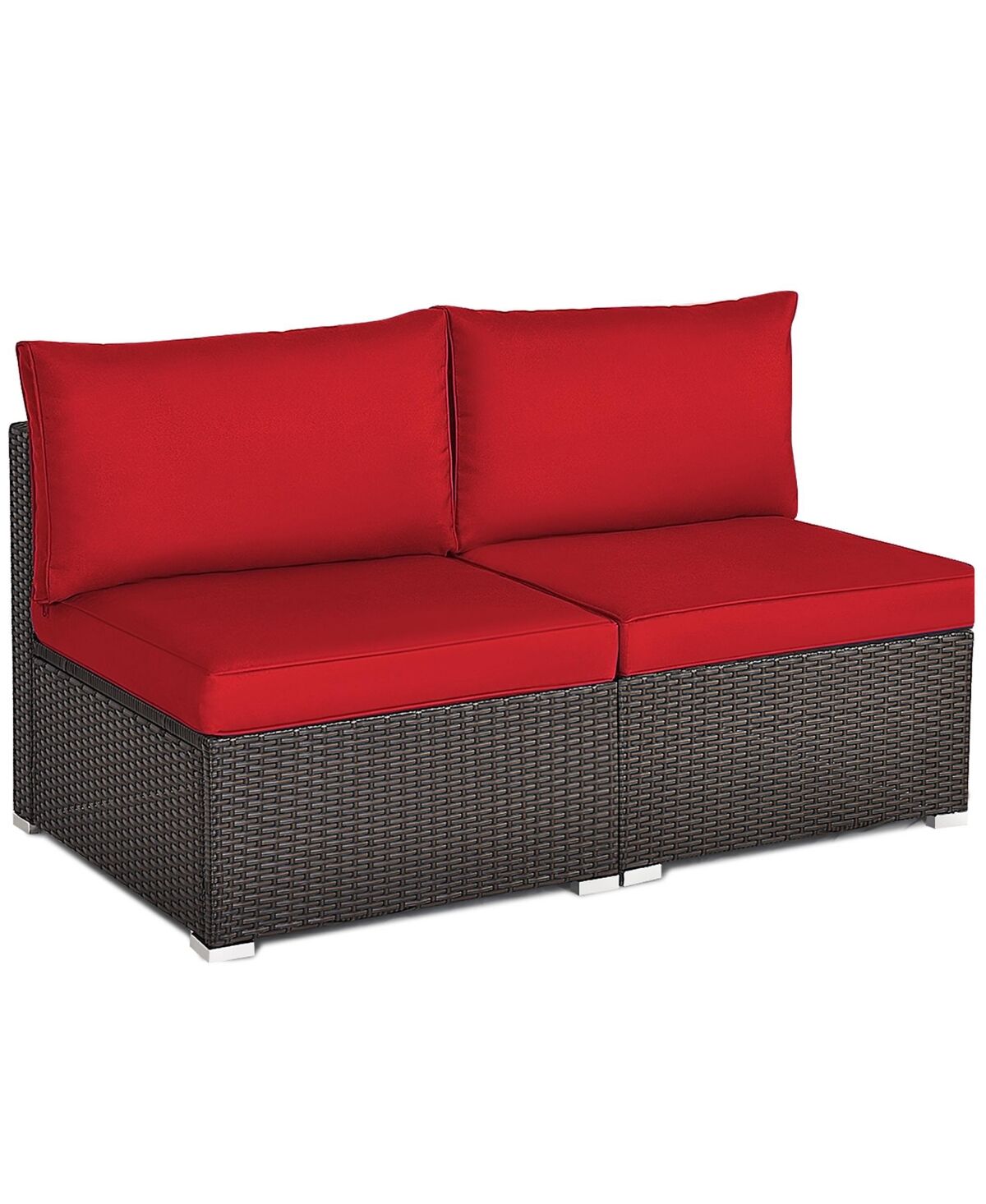 Costway 2PCS Patio Rattan Armless Sofa Sectional Conversation Furniture Set W/Cushion - Red