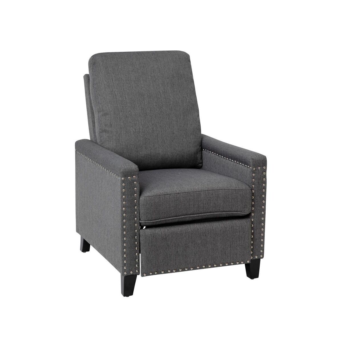 Merrick Lane Renza Transitional Pushback Recliner With Pillow Style Back And Accent Nail Trim - Manual Recliner - Gray