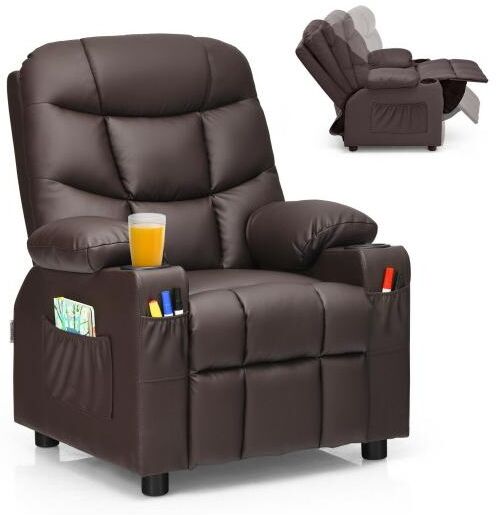 Slickblue Kids Recliner Chair with Cup Holders - Dark brown