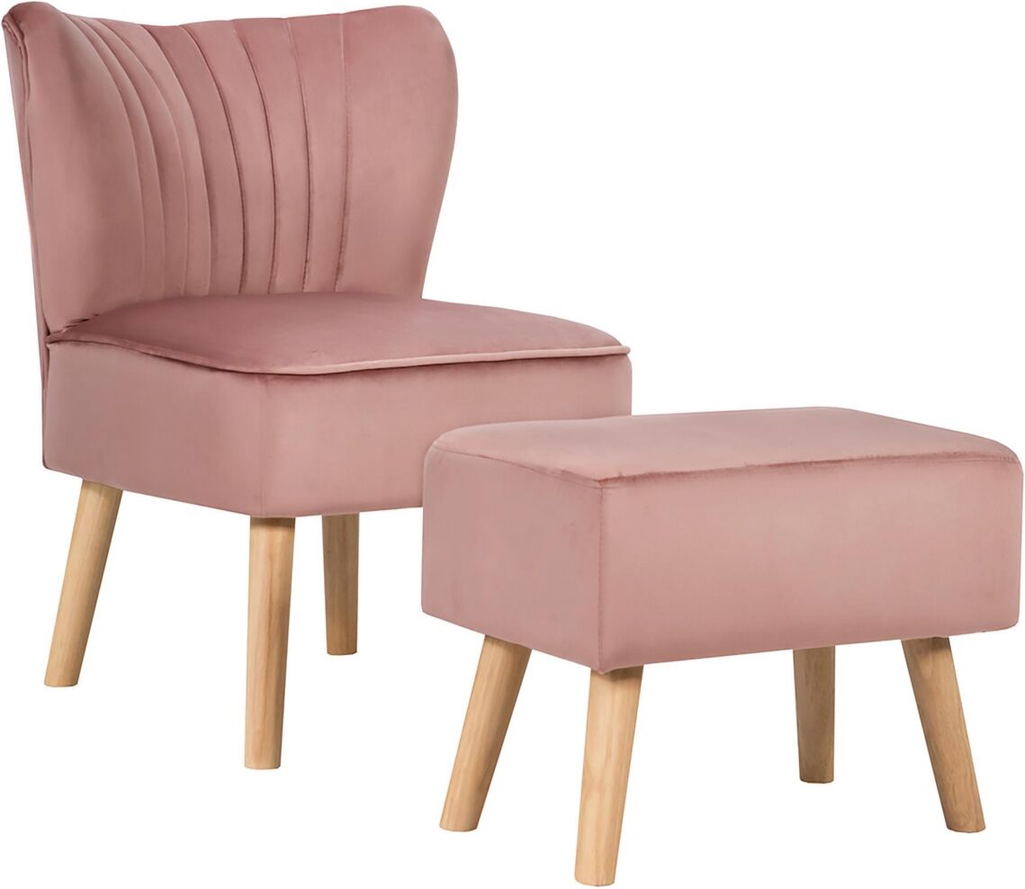 Costway Leisure Chair and Ottoman Thick Padded Velvet Tufted Sofa Set - Pink