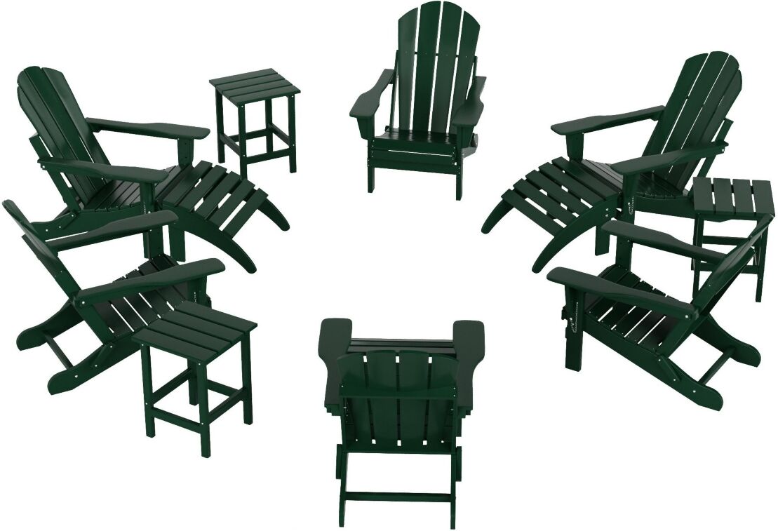 Westintrends 12 Piece Set Outdoor Folding Adirondack Chairs with Ottoman Side Table - Dark Green