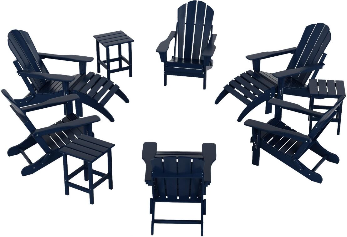 Westintrends 12 Piece Set Outdoor Folding Adirondack Chairs with Ottoman Side Table - Navy Blue