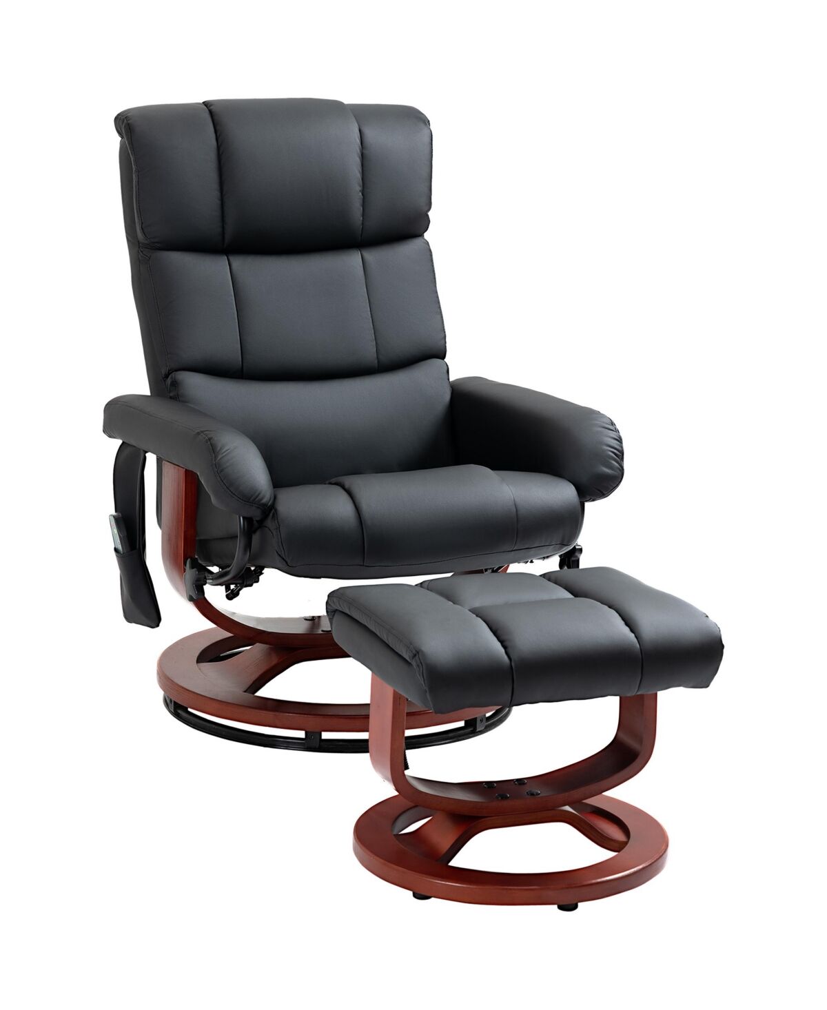 Homcom Recliner Chair with Ottoman, Electric Faux Leather Recliner with 10 Vibration Points and 5 Massage Mode, Reclining Chair with Swivel Wood Base,
