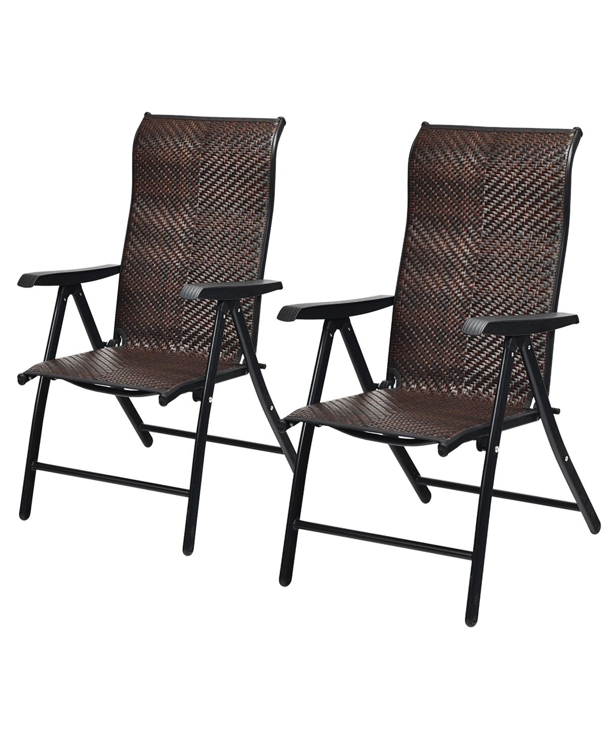 Costway Patio Rattan Folding Chair Recliner Back Adjustable - Black