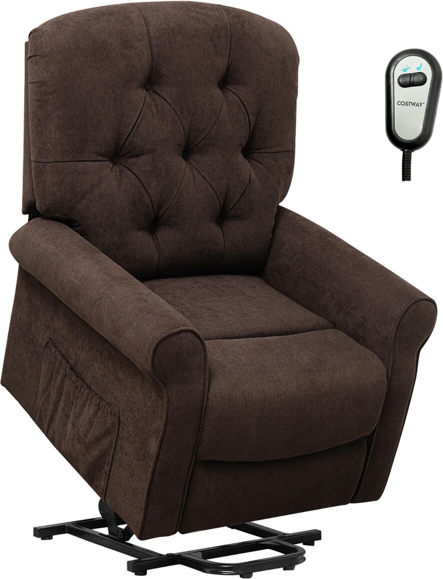 Costway Power Lift Recliner Chair Sofa for Elderly Side Pocket - Brown