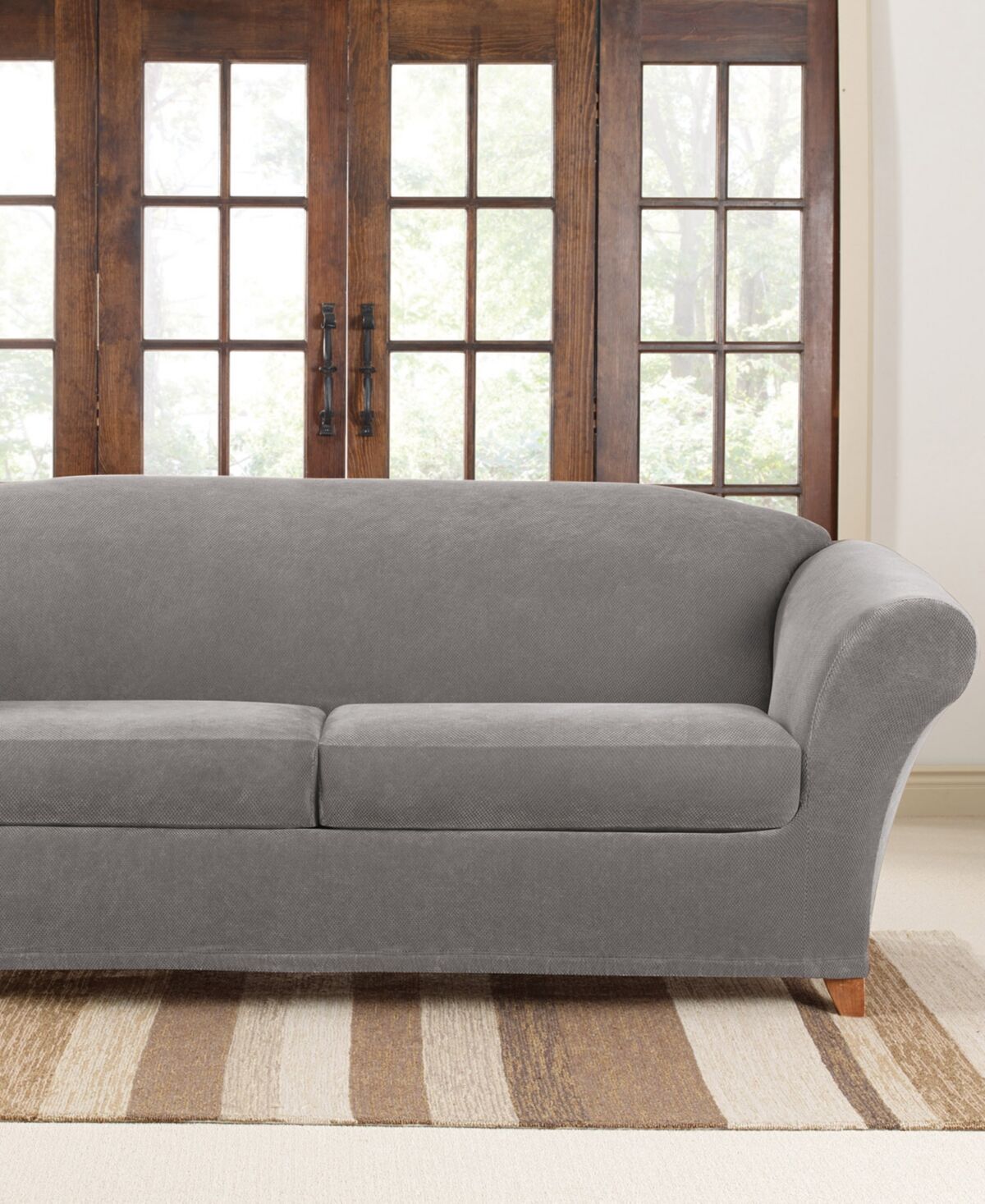 Sure Fit Stretch Pique 2 Cushion Sofa Slipcover - Flannel Gray