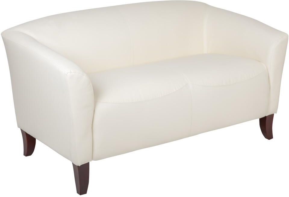 Emma+oliver Leather soft Reception/Living Room Loveseat With Cherry Wood Feet - Ivory