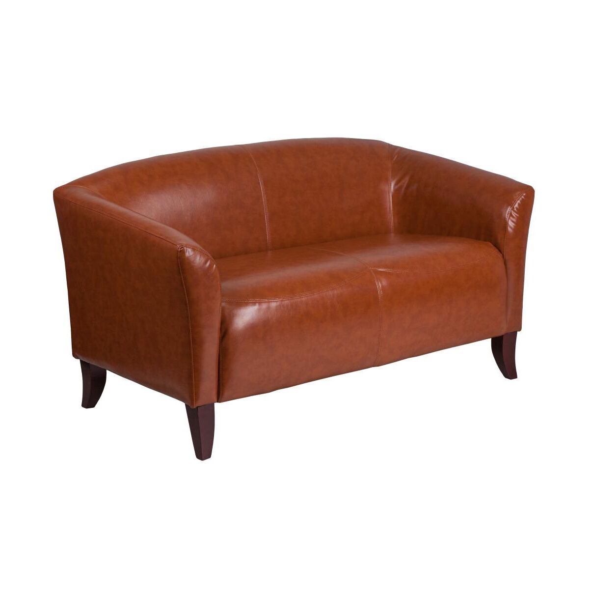 Emma+oliver Leather soft Reception/Living Room Loveseat With Cherry Wood Feet - Cognac