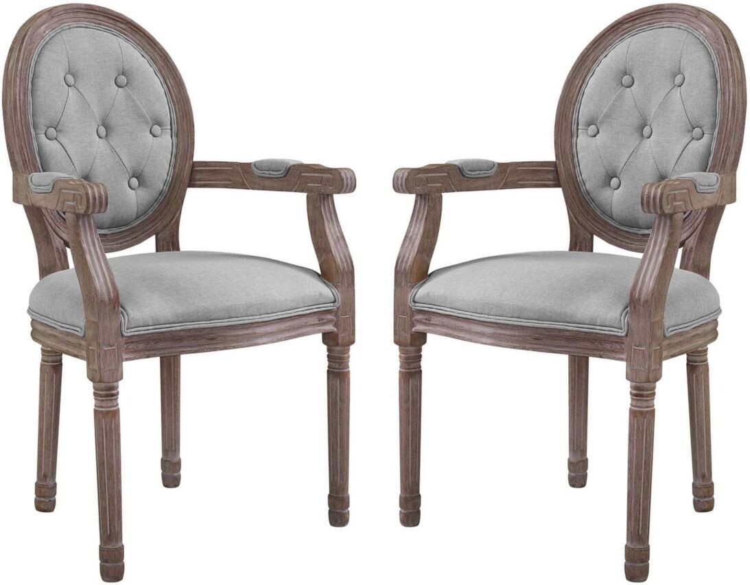 Modway Arise Vintage French Upholstered Fabric Dining Armchair Set of 2 - Gray