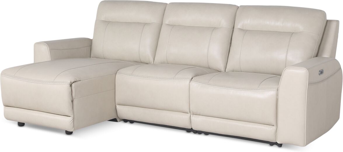 Macy's Closeout! Blairemoore 3-Pc. Leather Sofa with Power Chaise and 1 Power Recliner, Created for Macy's - Ice