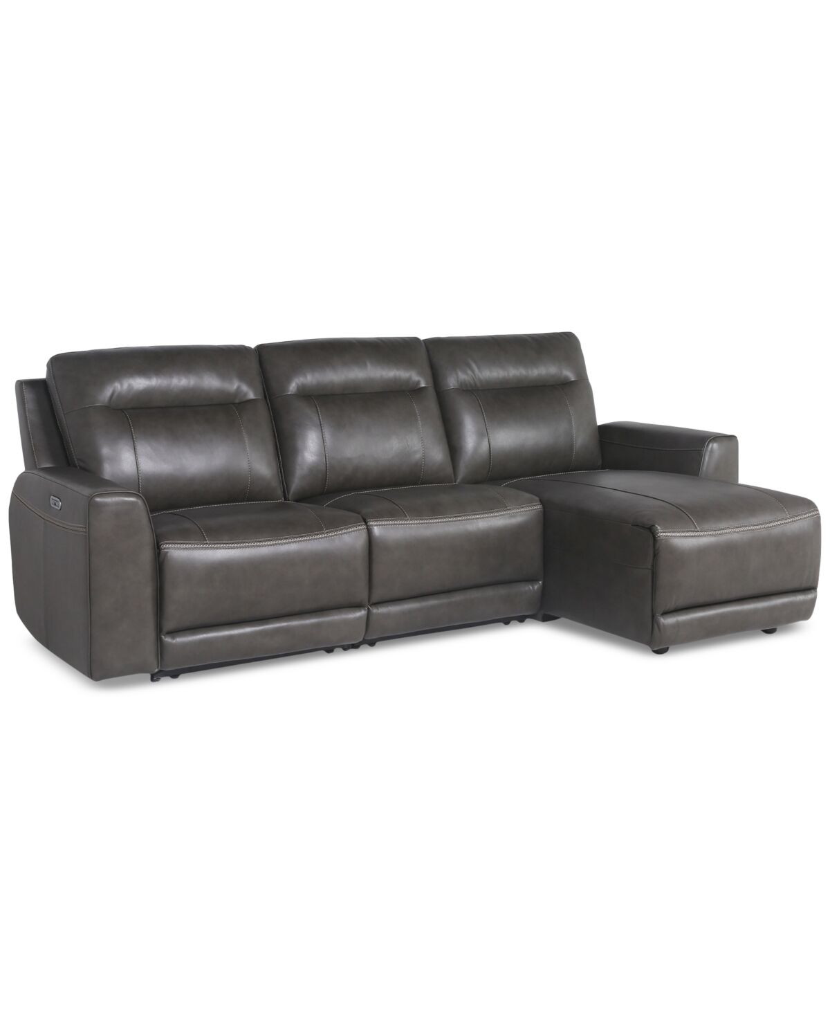 Macy's Closeout! Blairemoore 3-Pc. Leather Sofa with Power Chaise and 1 Power Recliner, Created for Macy's - Charcoal