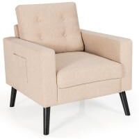 Costway Modern Accent Armchair Upholstered Single Sofa Chair - Beige Khaki