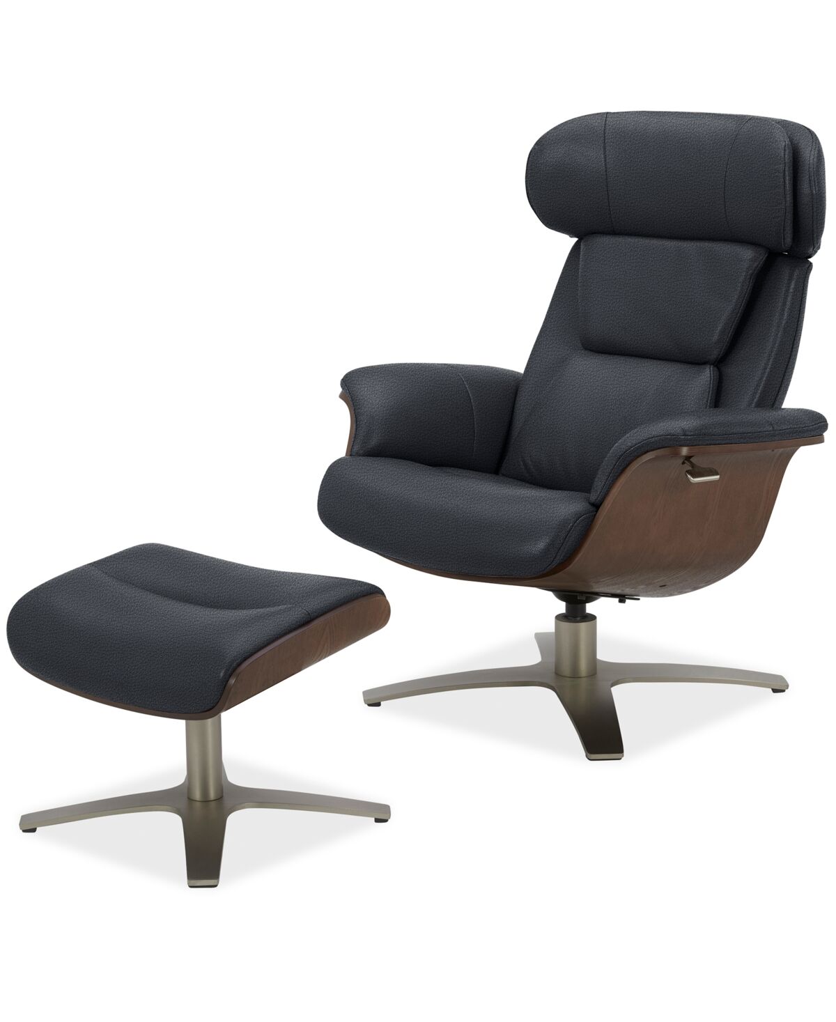 Furniture Janer Leather Swivel Chair & Ottoman Set, Created for Macy's - Black