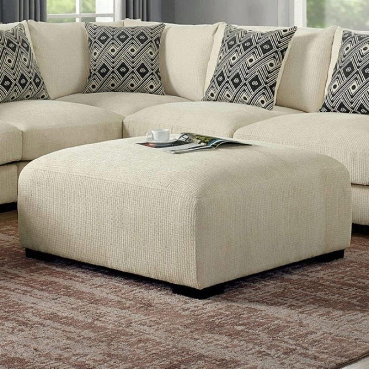 Simplie Fun Living Room Lounge Ottoman Beige Chenille Fabric Comfort Cozy Plush Seat foam Wooden Legs 1pc Ottoman Only - Beige/khaki