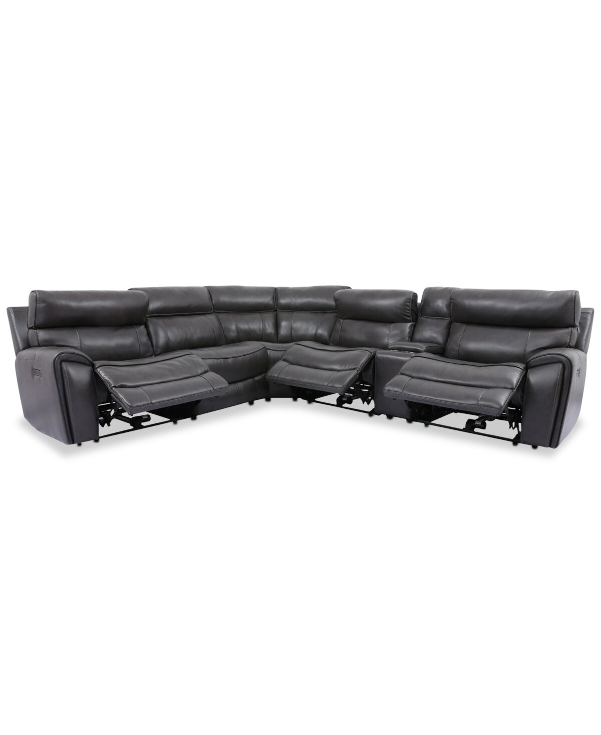 Furniture Closeout! Hutchenson 6-Pc. Leather Sectional with 3 Power Recliners, Power Headrests and Console with Usb - Charcoal Grey