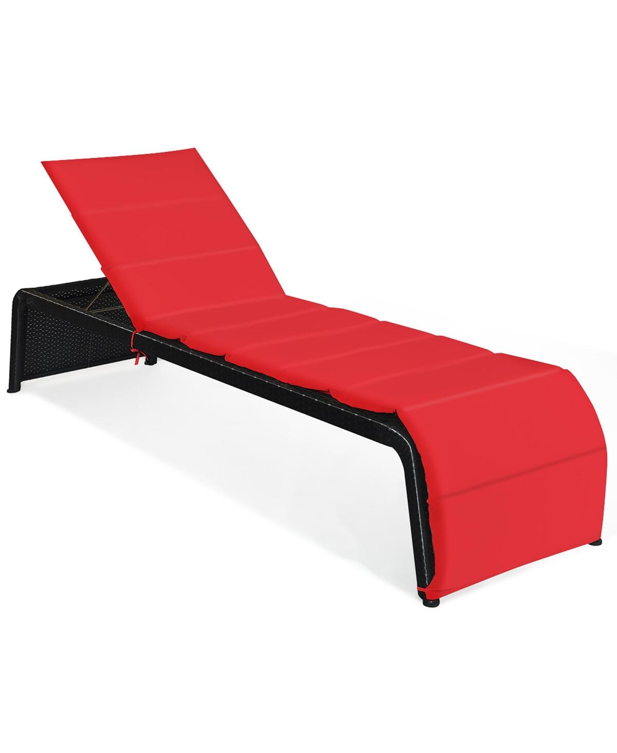 Costway Patio Rattan Lounge Chair Chaise Recliner Back Adjustable Cushioned Garden - Red