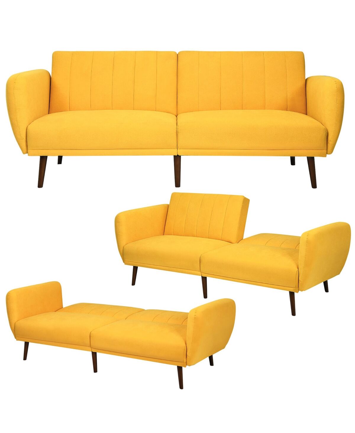 Costway Convertible Futon Sofa Bed Adjustable Couch Sleeper - Yellow