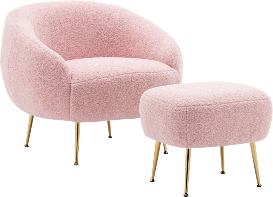 Simplie Fun Modern Comfy Leisure Accent Chair, Teddy Short Plush Particle Velvet Armchair with Ottoman set for Living Room - Pink