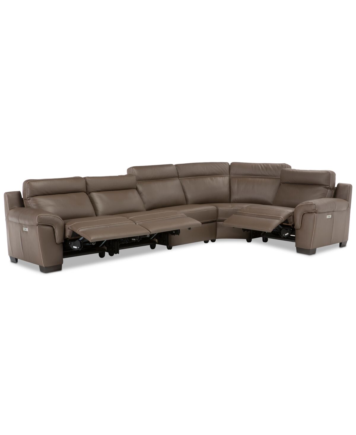 Furniture Julius Ii 5-Pc. Leather Sectional Sofa With 3 Power Recliners, Power Headrests & Usb Power Outlet, Created for Macy's - Dark Taupe