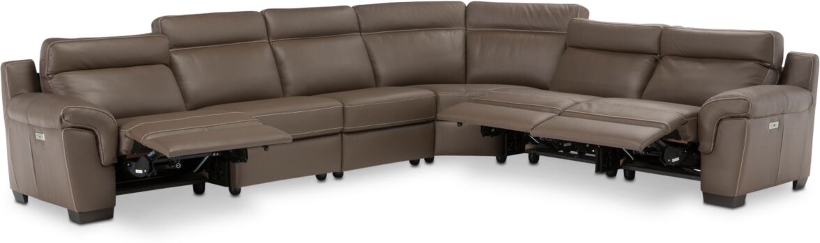 Furniture Julius Ii 6-Pc. Leather Sectional Sofa With 3 Power Recliners, Power Headrests & Usb Power Outlet, Created for Macy's - Dark Taupe