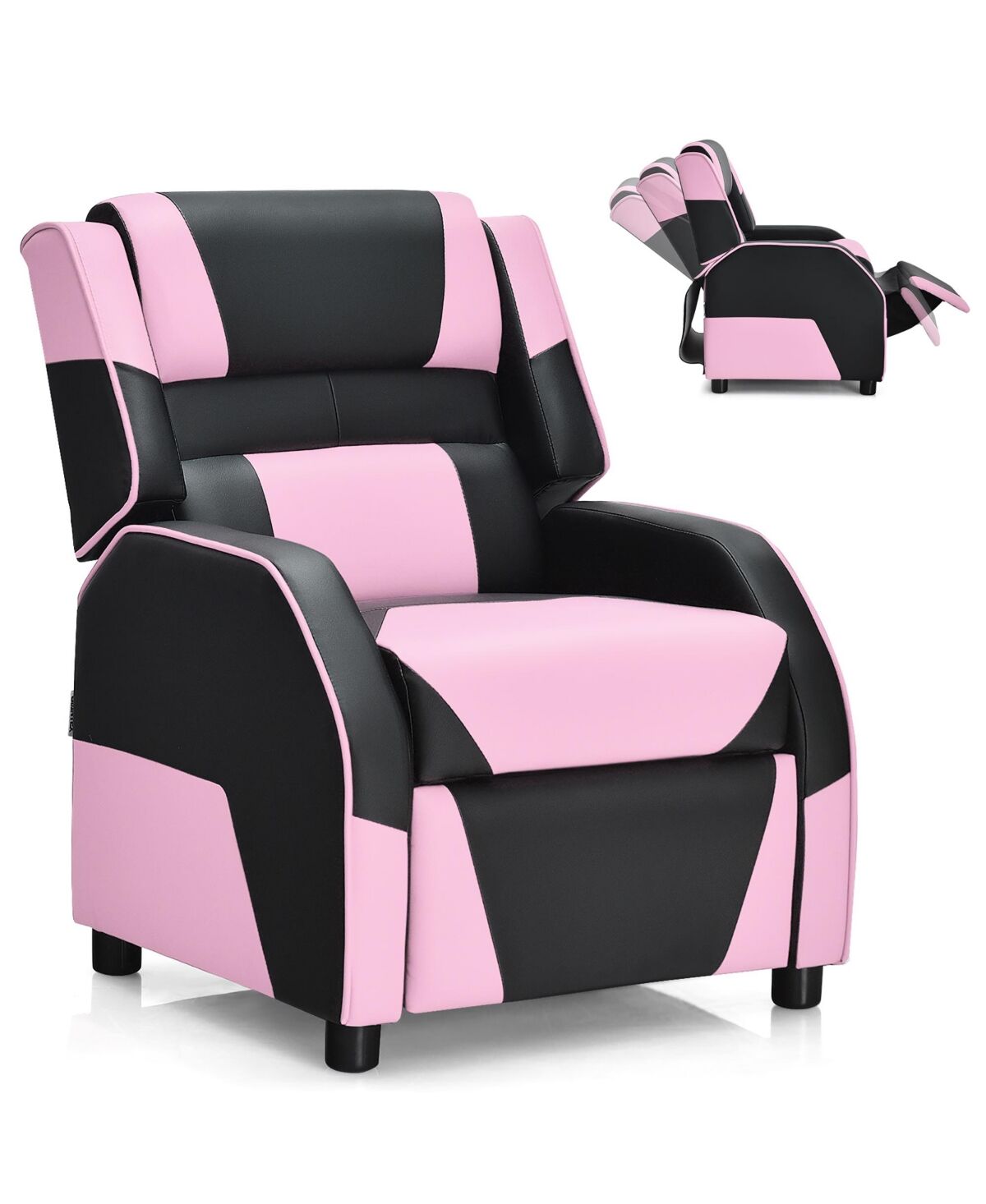 Costway Kids Youth Gaming Sofa Recliner w/ Headrest & Footrest - Pink