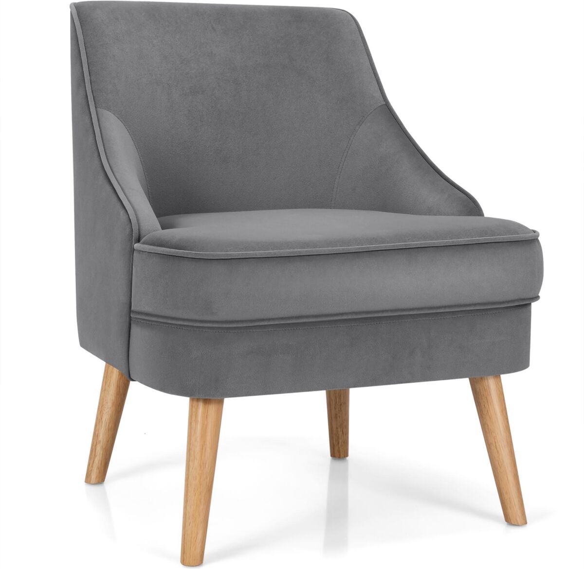 Costway Accent Chair Velvet Upholstered Single Sofa with Legs - Grey