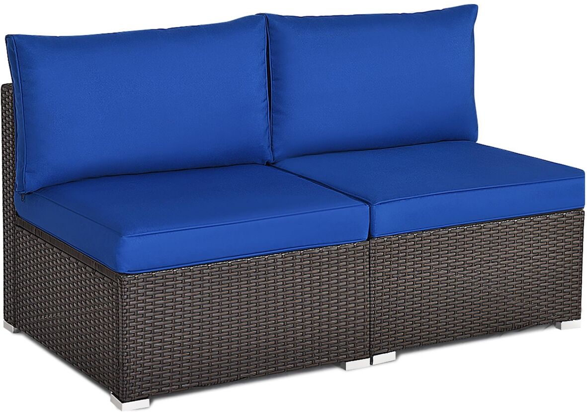 Costway 2PCS Patio Rattan Armless Sofa Sectional Furniture - Navy