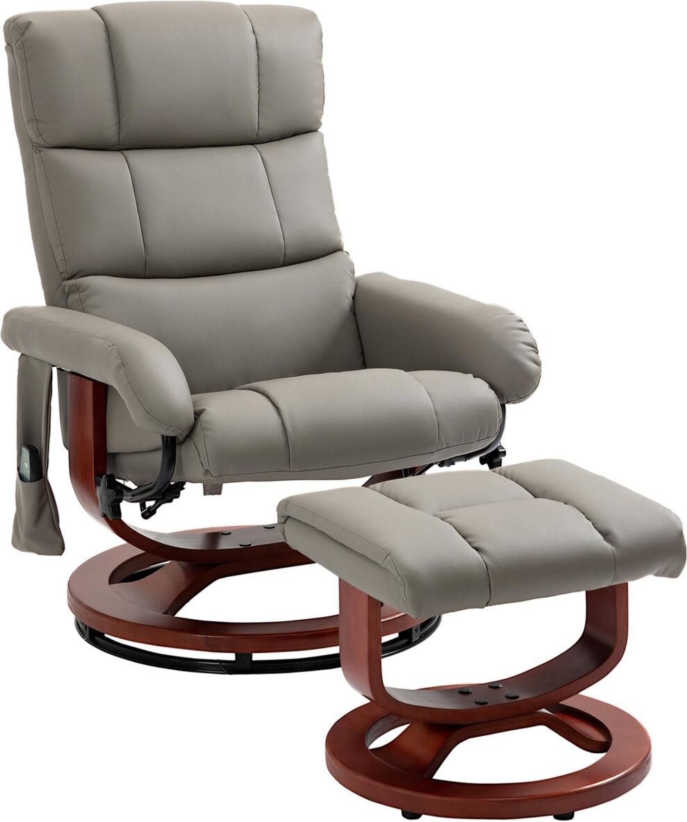 Homcom Recliner Chair with Ottoman, Electric Faux Leather Recliner with 10 Vibration Points and 5 Massage Mode, Reclining Chair with Swivel Wood Base,