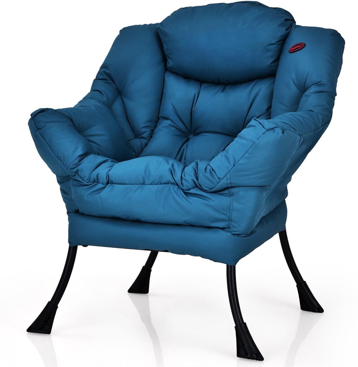 Costway Modern Polyester Fabric Lazy Chair Single Sofa Chair w/Side Pocket - Blue