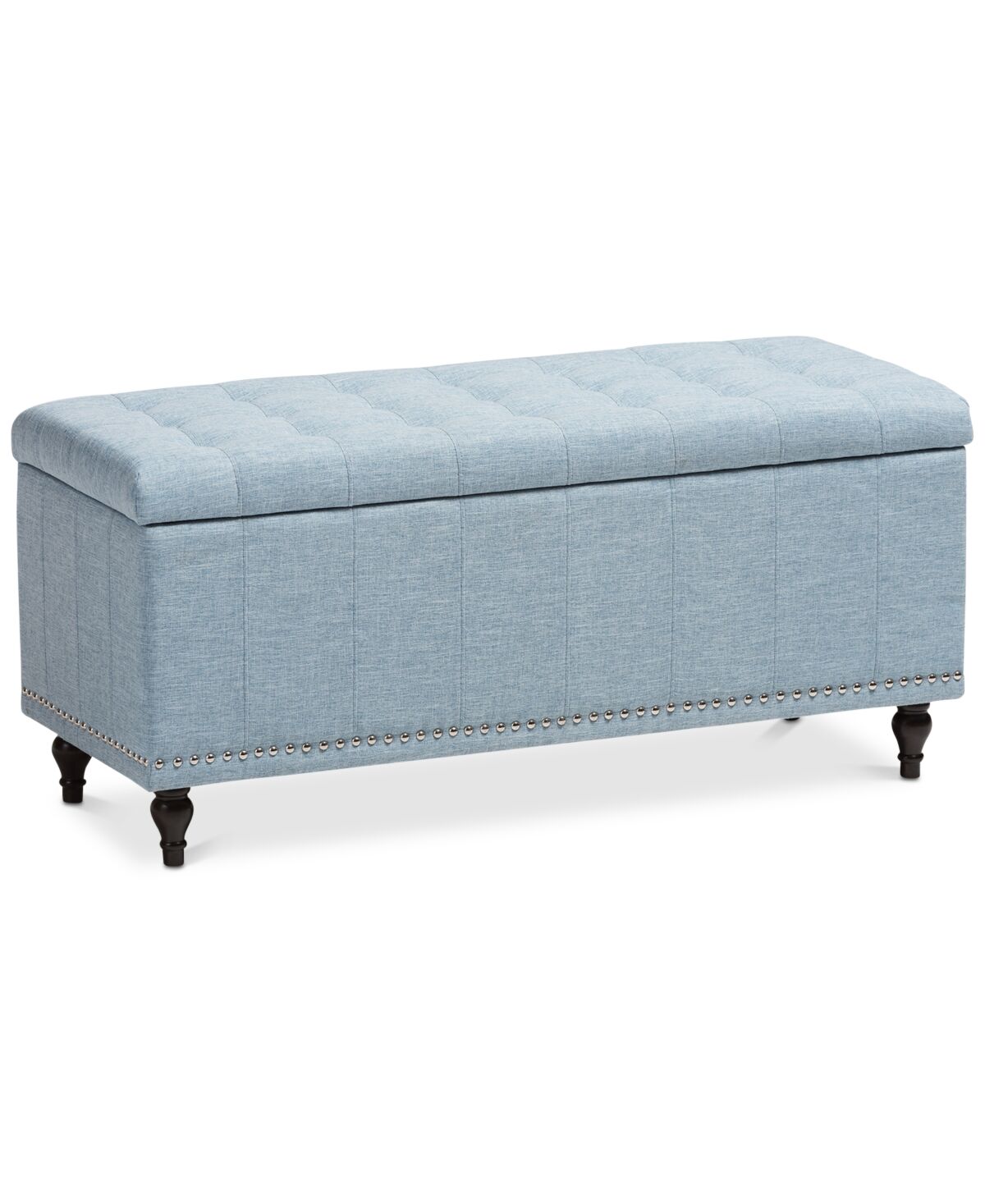 Furniture Kaylee Button-Tufted Storage Ottoman Bench - Light Blue