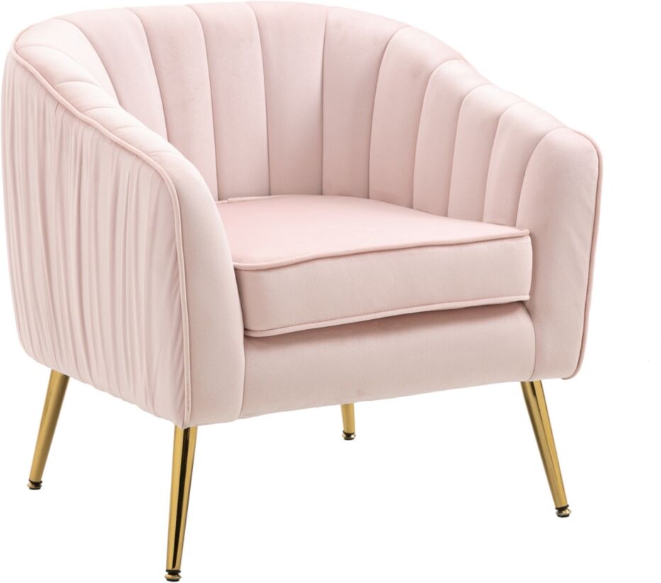 Simplie Fun Velvet Accent Chair, Modern Barrel Chair with Ottoman, Arm Pub Chair for Living Room/Bedroom/Nail Salon, Blush Pink, Golden Finished, Suit