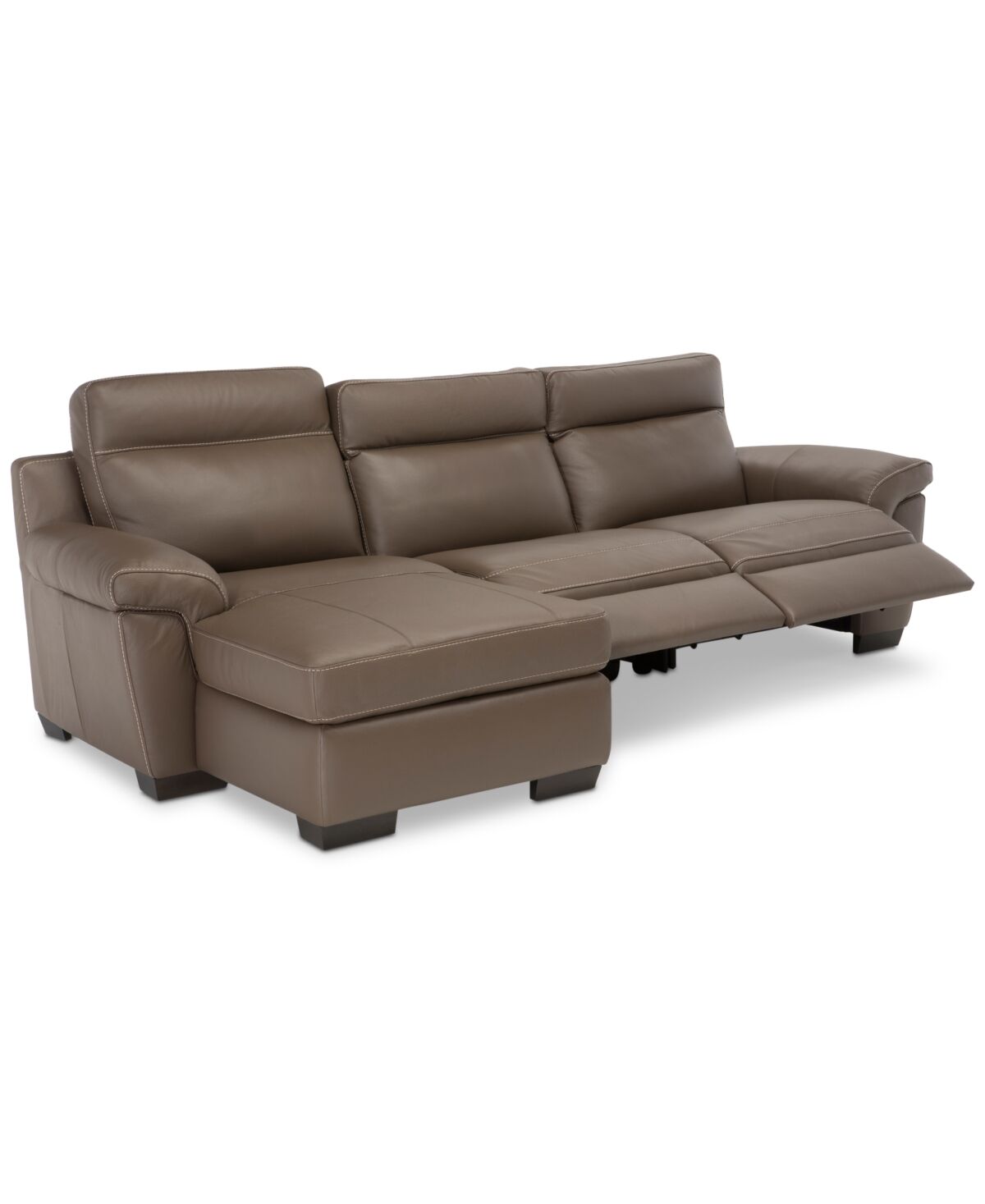 Furniture Julius Ii 3-Pc. Leather Chaise Sectional Sofa With 2 Power Recliners, Power Headrests And Usb Power Outlet - Dark Taupe