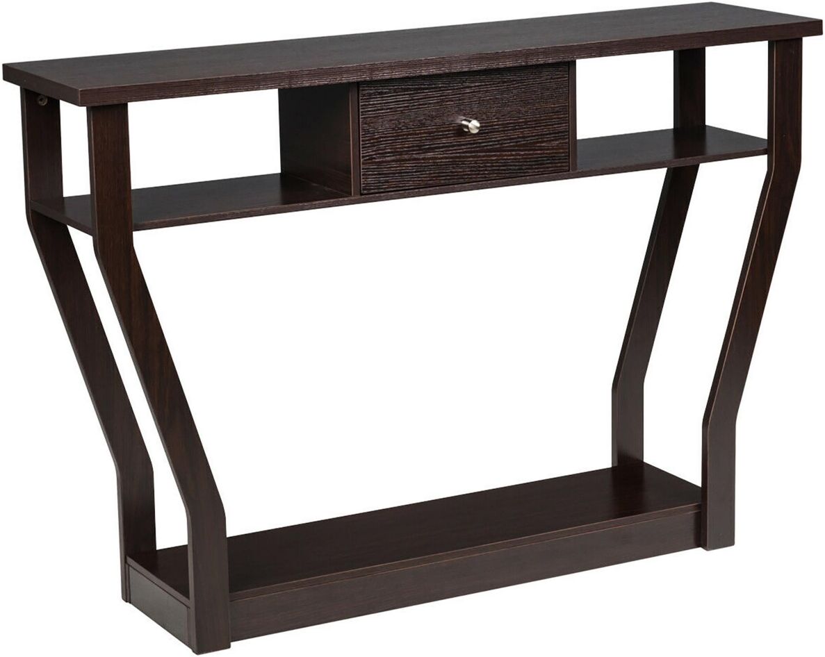 Costway Modern Sofa Accent Table with Drawer Entryway Hallway Hall - Brown