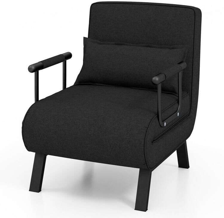 Slickblue Folding 6 Position Convertible Sleeper Bed Armchair Lounge Couch with Pillow - Black