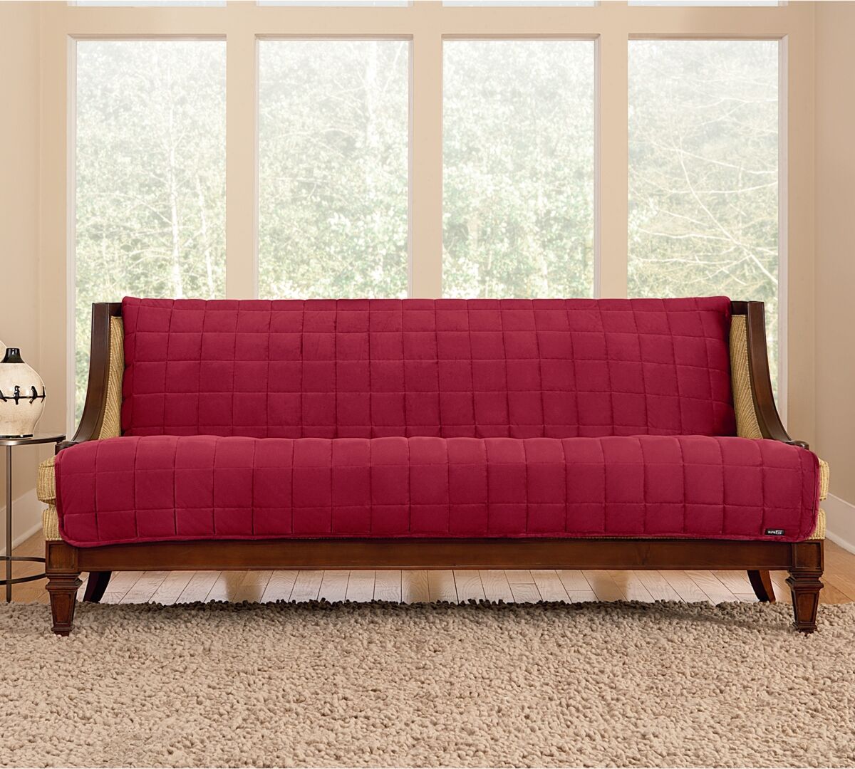 Macy's Sure Fit Velvet Deluxe Pet Armless Sofa Slipcover with Sanitize Odor Release - Burgundy