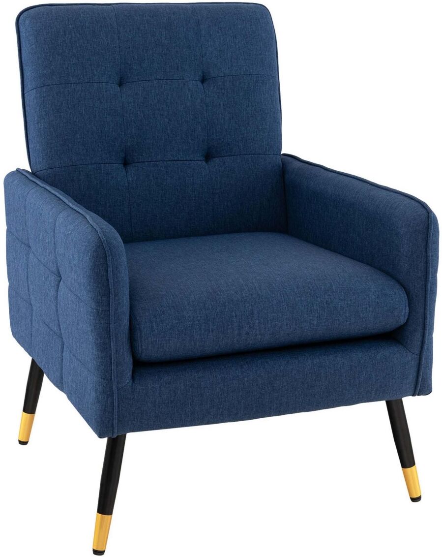 Costway Linen Fabric Accent Chair Modern Single Sofa Chair with Solid Metal Legs - Blue