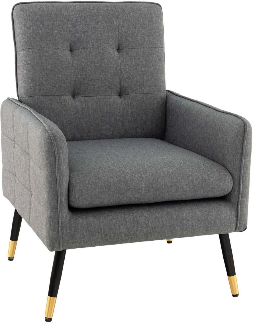 Costway Linen Fabric Accent Chair Modern Single Sofa Chair with Solid Metal Legs - Grey