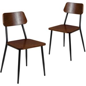 Merrick Lane Manhattan Industrial Style Dining Chair With Wood Back And Seat And Steel Frame - Set Of 2 - Mahogany