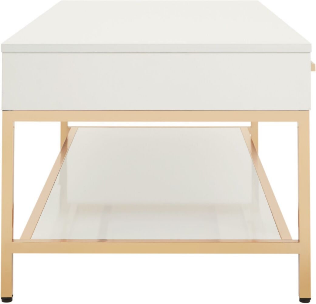 Office Star Alios End Table with Gold Chrome Plated Base - White