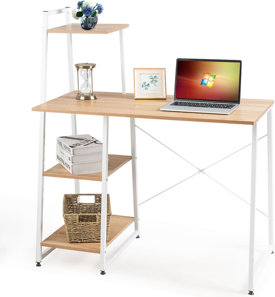 Costway Computer Desk with Shelves Study Writing Desk Workstation - Natural