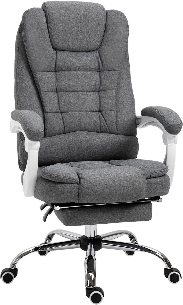 Vinsetto High-Back Executive Office Chair with Footrest, Linen-Fabric Computer Chair with Padded Armrests, Ergonomic Office Chair, Gray - Dark grey