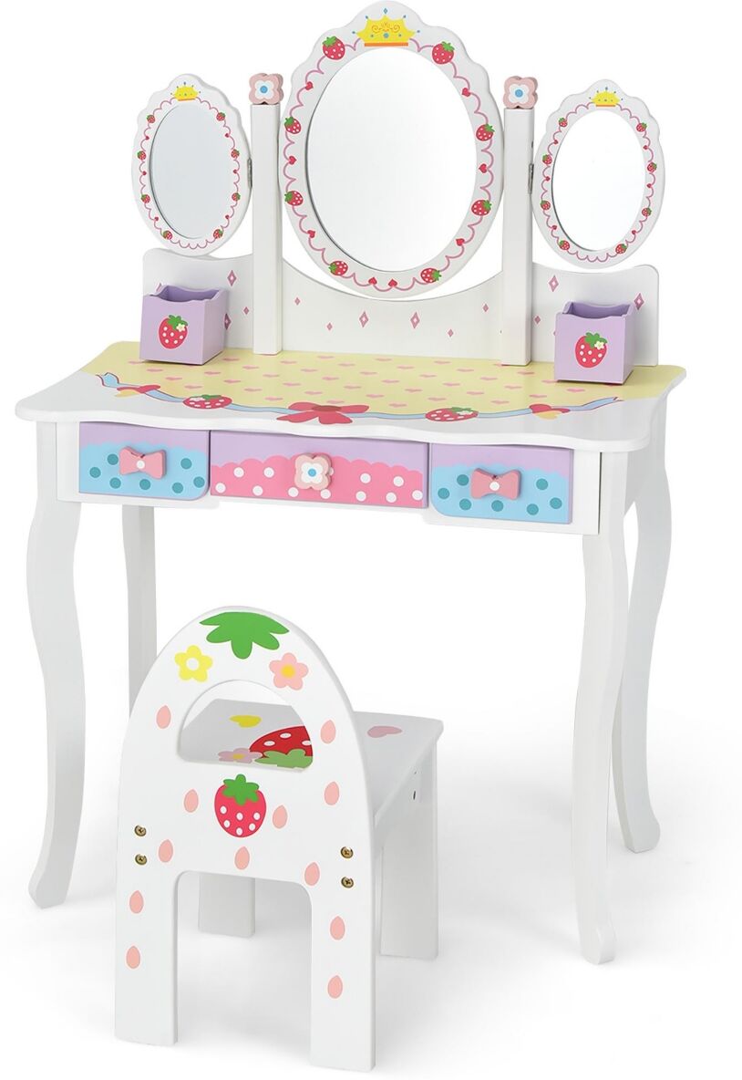 Costway Kids Vanity Princess Makeup Dressing Table Chair Set - White