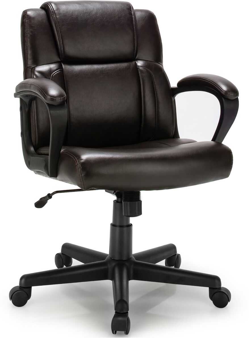 Costway Executive Leather Office Chair Adjustable Computer Desk Chair - Brown