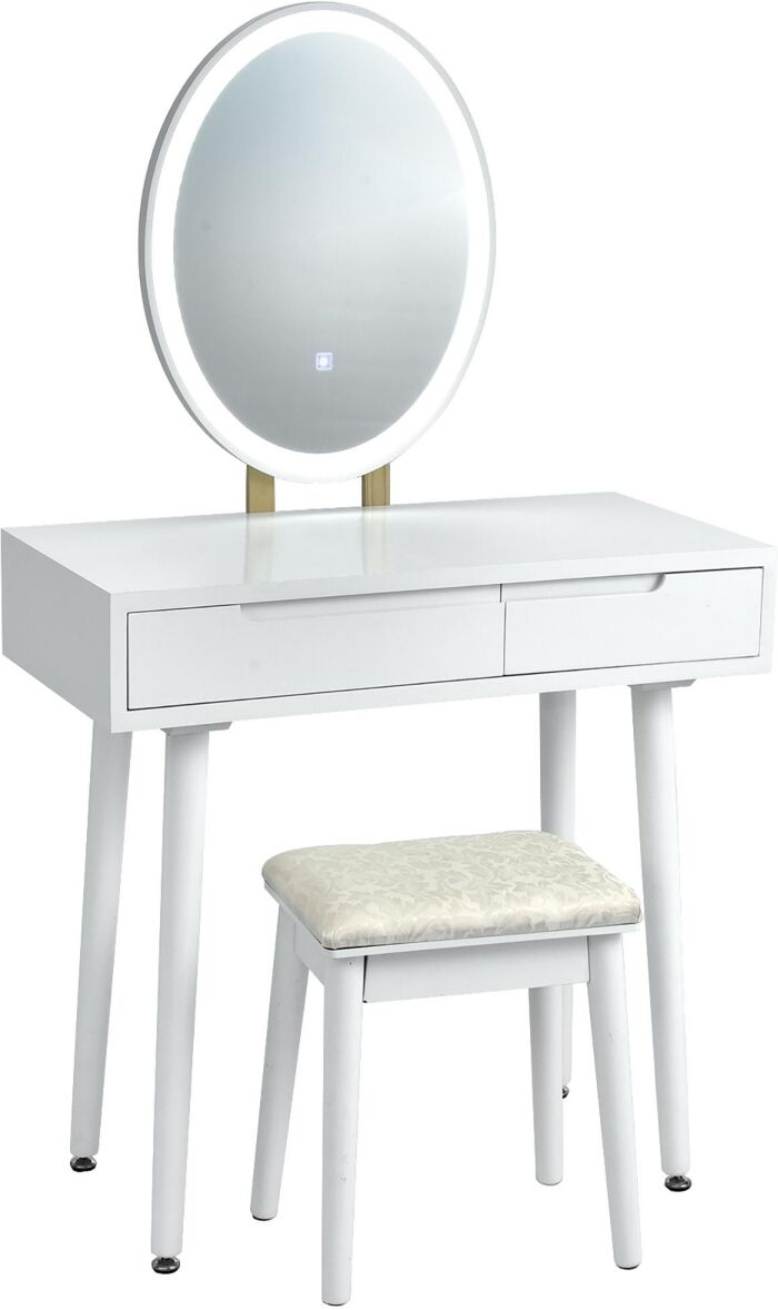 Costway Vanity Makeup Table Touch Screen Dressing Table Stool Set - White