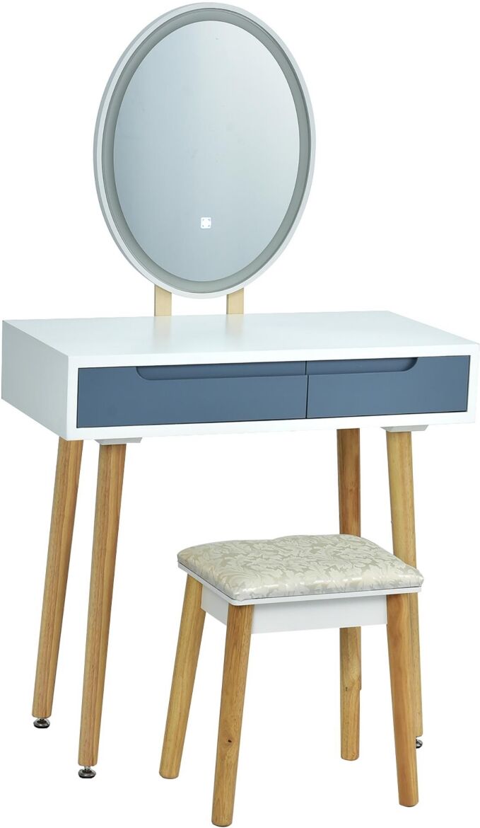 Costway Vanity Makeup Table Touch Screen Dressing Table Stool Set - Blue